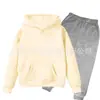 Conjunto de Moletom com Forro de Lã para Meninos e Meninas Outono e Inverno Conjunto de Duas Peças com Capuz Calça de Moletom de Manga Longa para Crianças
