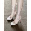 ¡Absolutamente Impresionante! Bailarinas Únicas y Elegantes con Cordones y Suelas Rojas, Tacones Altos de Cerdo con Cinta, Sandalias con Moño de Satén