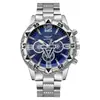 Relógio Masculino de Quartzo Negócios Lazer Moda Mostrador Grande Pulseira de Aço Liga Luz Azul Três Olhos Relógio Masculino de Quartzo