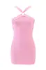 Verano ins color sólido estilo dulce ajustado sexy cuello halter sin tirantes nicho bodycon vestido corto ropa de mujer al por mayor