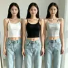 Camisola Corta de Cuello en U para Mujer Elástica Algodón Puro Capa Base Camisa Negra Blanca Gris Ropa Básica Personalización