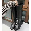Versión Piel de Vaca Retro Hebilla Pequeña Dorada Cuero Genuino Botas de Suela Gruesa para Mujer Hebilla de Cinturón Tacón Grueso Botas de Caballero Botas Altas Botas