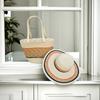 Sombrero de Paja Transfronterizo Bolso de Paja Set de Dos Piezas Sombrero para el Sol Gran Capacidad Bolso Tote Rayado Bolso de Hombro Bolso de Playa Tienda de Fábrica