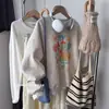 Sudadera de Cuello Redondo para Mujer, Talla Petite, Otoño e Invierno, Forrada de Felpa, Corte Holgado, Diseño Único, Estilo Retro Americano, Sudadera Gris, Moderna