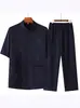Conjunto de Duas Peças de Manga Curta Estilo Tang para Homens de Meia-Idade e Idosos com Bordado Tradicional de Dragão Chinês, Roupa Casual de Verão para o Pai, Roupa para Idosos
