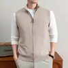 Chaleco cárdigan de punto grueso con cremallera para hombre con cuello alto de cachemira Otoño Invierno Lujo Ligero Suéter simple de lana Chaleco para hombre