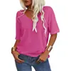 Camiseta de Mujer Cuello en V Manga Corta Camisa Holgada Casual Color Sólido Top Básico