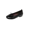 Patrón Craquelado Piel de Vaca Estilo Coreano Para el Trabajo Lazo 2026 Otoño Tacón Bajo Grueso Punta Redonda Piel Completa Mocasines Bajos Zapatos de Mujer