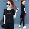 608# Conjunto deportivo para mujer 2022 verano Nuevo holgado estudiante manga corta estampado moda para correr casual traje de dos piezas