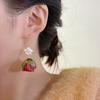 Gancho para Oreja con Flor Real Original Flor de Bosque Hecho a Mano Pendiente de Gota de Rosa Vintage Elegante Pendientes de Borla Versátiles