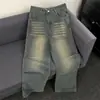 Jeans lavados con efecto desgastado y arrugado para hombre, primavera y otoño, estilo high street americano, marca de moda, pantalones holgados de pierna ancha, largos hasta el suelo