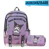 3D Nuevo Producto Impreso Periférico Sanrio Kuromi Kuromi Mochila Escolar Estuche de Lápices de Doble Capa Traje de Dos Piezas