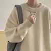 Suéter masculino versátil de cor sólida estilo americano com gola redonda, nova coleção outono e inverno, peça de tricô estilosa e casual de caimento solto