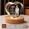 Bola de cristal creativa, luz de noche de madera maciza, lámpara ambiental de escritorio, decoración de mesita de noche, temática de mascotas gato y perro, regalo de recuerdo personalizable
