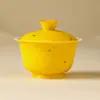 Glacê de Gema de Ovo Flor de Rosa Tigela de Chá Xícara de Chá Pequena Tigela de Chá de Cerâmica com Tampa Pintada à Mão Conjunto de Chá Kung Fu Xícara de Chá Antiescaldante
