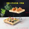 Estante de Bambú de Doble Capa para Pasteles y Pan con Tapa Superior abatible, Bandeja de Exhibición para Repostería y Panadería, Bandeja para Postres y Sushi para Uso Comercial