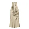 Transfronteiriço 2026 Primavera Novo Estilo Europeu e Americano Vestido Elegante Slim Fit Cetim Gola Halter Costas Abertas Vestido 1323758