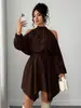 Comercio Electrónico Transfronterizo AliExpress Europa y América Amazon Vestido de Manga Larga Otoño Color Sólido
