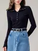 Suéter de Punto con Cuello Chal de Manga Larga Estilo Francés para Mujer, Nuevo Otoño 2025, Top Pulóver Ajustado con Temperamento Elegante