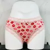 Ropa interior estilo deportivo de rayón con estampado de labios lindos Borde de encaje Ropa interior Cómoda y elástica Algodón en la parte inferior Ropa interior para estudiantes