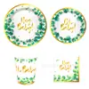 Mm146 Hola Bebé Bronceado Eucalipto Mesa de Cumpleaños para Bebé 8 Personas Set de 4 Piezas Plato de Papel Servilleta de Papel Vaso de Papel
