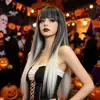 Peluca de Comercio Exterior de Amazon para Mujer, Estilo de Peinado Largo Recto Blanco Degradado, Estilo Cosplay de Celebridad de Internet con Flequillo Completo, Peluca Completa de Fibra Sintética Colorida