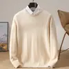 Novo suéter de lã 100% pura para outono e inverno, gola redonda, trançado grosso, solto, casual, tricô quente