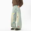 Jeans Patchwork Divertidos de Marca de Moda para Hombre Otoño Desconstruidos Bordados Pantalones Cimitarra Pantalones Rectos Lavados Corte Limpio