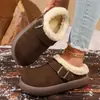 Nuevos zapatos de algodón sin talón, slip-on, de suela gruesa, talla grande, transfronterizos, para mujer, botas de nieve cortas cálidas de invierno con hebilla