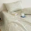 Lençol de cama de gaze dupla camada de algodão puro com bolinhas coloridas, capa de edredom de peça única 100% algodão, conjunto de três peças de lençol com elástico espessado, adequado para todas as estações