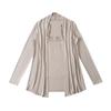Cardigan Exterior de Color Sólido de Manga Larga Sin Botones Chaqueta Chal de Encaje para Mujer Empalmado Top Camisola Delgado Conjunto de Dos Piezas
