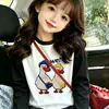 Camiseta de Algodão Color Block de Manga Longa para Menina para Primavera e Outono, Estilosa e Versátil, para Crianças Médias e Maiores, Top de Desenho Animado