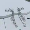 Aretes Iguales de la Chica Alienígena Chai Xiaoqi para Mujer Estilo Frío ins Aretes Largos con Borla Perla Circonita Aretes