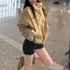 Chaqueta Cortavientos de Doble Botonadura Color Caqui con Cuello Alto y Mangas Largas para Mujer en Primavera y Otoño, Top de Estilo Casual Holgado de Alta Gama