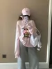 Diseño Único Rosa Dopamina Conjunto Sudadera con Cuello Asimétrico Moda Femenina Casual Holgado Moderno Versátil Top