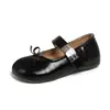 Versão em estoque~Sapatos Mary Jane estilo retrô com laço e bico dividido falso para mulheres, tira única, salto grosso, boca rasa, elegante, de alta qualidade, único