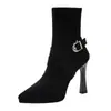 Botines de Tacón Alto con Hebilla y Punta Fina Nuevos 2026 para Mujer, Botas de Moda Otoño e Invierno con Tacón Delgado, Cierre Trasero y Forro de Felpa