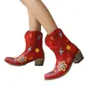 Botas de tornozelo femininas com salto quadrado bordado X2308008