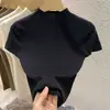 Camiseta de Manga Corta Ajustada Estilo Francés 2026 para Mujer, Diseño Nuevo, Capa Base, Top de Punto de Cuello Alto