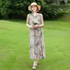 Nuevo Vestido de Algodón y Seda Floral de Algodón y Seda Verano Talla Grande Elegante Playa Sin Mangas Chaleco Vestido Largo para Vacaciones