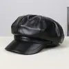 Moda Estilo Coreano Piel Sintética Suave PU Color Sólido Simple Elegante Adelgazante de Rostro Gorra de Boina para Viajes al Aire Libre Fotografía Callejera