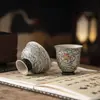 Xícara de Chá de Cerâmica Lótus com Padrão de Nuvem, Xícara Mestra Retro Estilo Chinês para Casa e Escritório, Xícara Única de Degustação para Conjunto de Chá Kung Fu