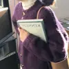 Estilo coreano Primavera e Outono novo simples versátil suéter cor sólida feminino solto para usar por cima estilo gentil macio glutinoso cardigã de tricô casaco