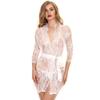 Lingerie Sexy Europeia e Americana Vestido Longo com Mangas Três Quartos, Robe Kimono de Renda, Tamanho Grande, Transfronteiriço