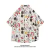 Camisa Retrô de Manga Curta de Verão Camisa Havaiana Completa de Verão Desgastada Tendência Estilo Hong Kong Tendência Camisa Curta de Praia Tendência Solta Desenho Animado