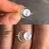 Desejo Novo Anel de Pedra da Lua Banhado a Prata 925 Anel de Pedra Sol Lua Presente de Casamento Aniversário