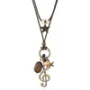 Collar Largo Doble Capa Estilo Vaquero Retro Versátil con Colgante de Nota Musical Temática Bosque Estilo Chino Nuevo