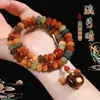 Pulsera de Doble Círculo de Cuentas Bodhi de Dunhuang para Mujer, Pulsera Multicolor de Múltiples Tesoros con Colgante de Borla, Pulsera de Cuentas de Meditación Estilo Chino Tradicional
