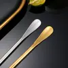 Cuchara mezcladora de café de acero inoxidable 316 estilo japonés, dorada, con mango redondo, cuchara para postre con mango extendido, cuchara para té de la tarde