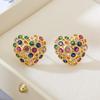 Pendientes de Corazón de Zirconia Hueca Originales Transfronterizos, Pendientes Personalizados Vintage, Pendientes Coloridos Dopamina de Nicho, Accesorios para Mujeres